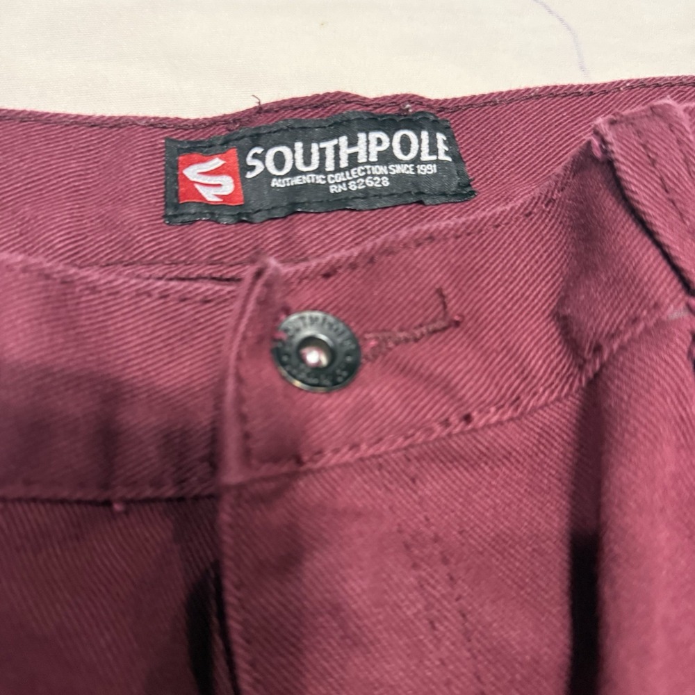 Vintage SouthPole Maroon Denim Moto Pants Quilted Ribbed 36x34 Mens - Picture 6 of 11